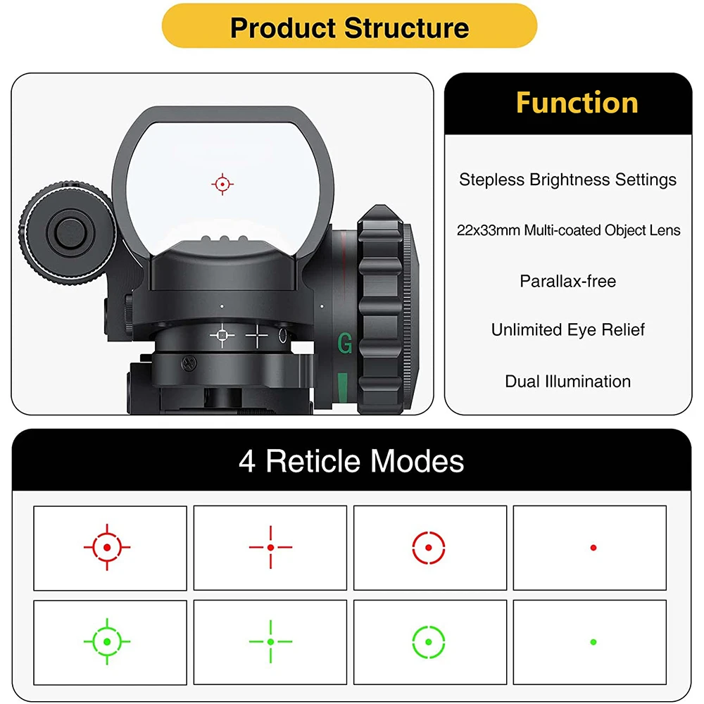 Imagem -02 - Visão Reflex Iluminada com Laser Vermelho Ponto Verde Caça Âmbito Visão Óptica Reticles 11 mm 20 mm Rail 1x22x33