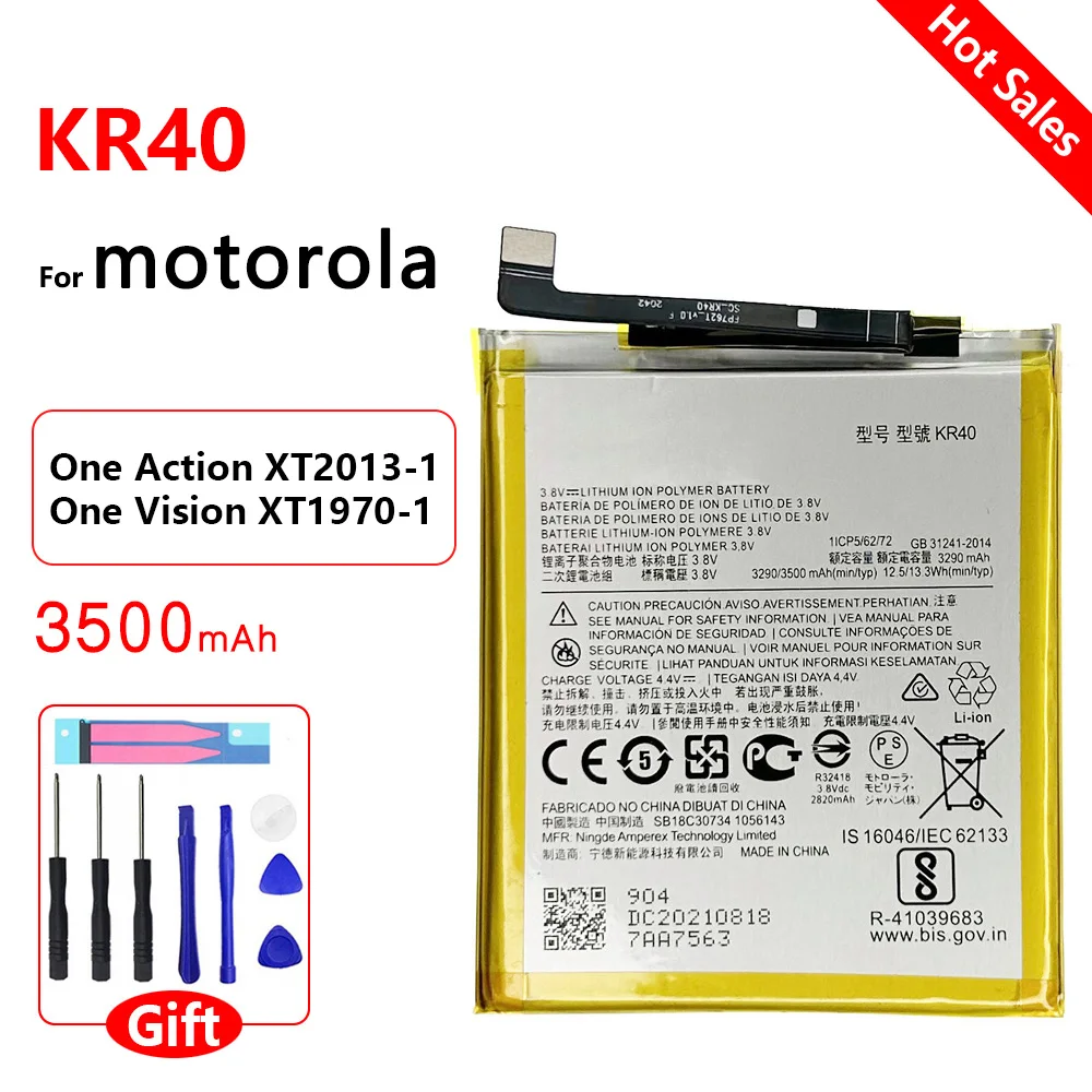 100% Original 3500mAh KR40 Mobile Phone Replacement Battery For Motorola Moto One Action XT2013-1 / One Vision XT1970-1 Batteria