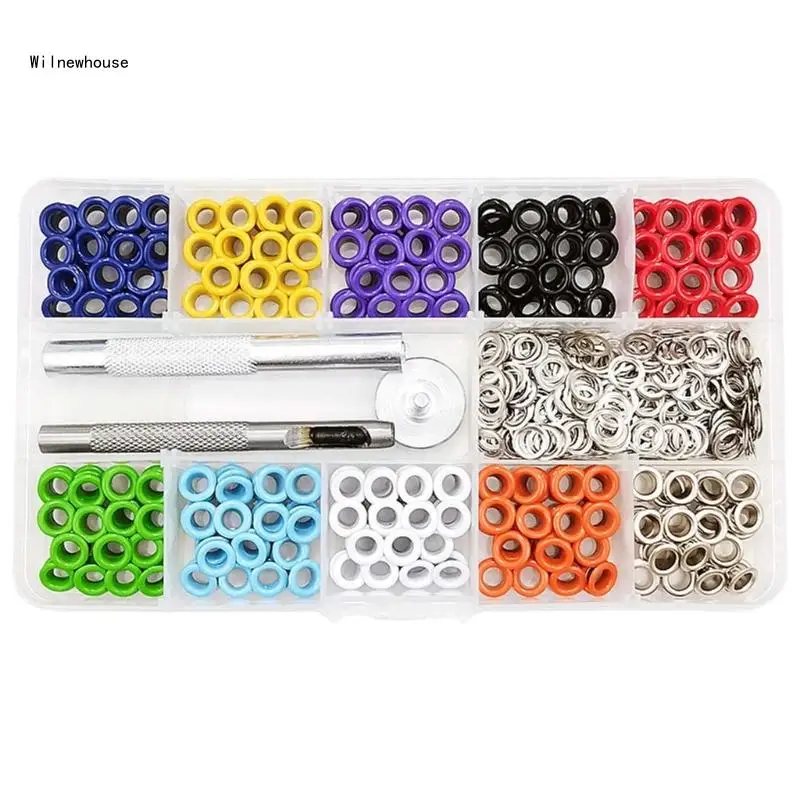 

400Pcs 10 Colors Grommets Eyelets with Tool, 5mm Grommet Kits for Fabric, Canvas, Curtain, Clothes, Leather Repair Dropship