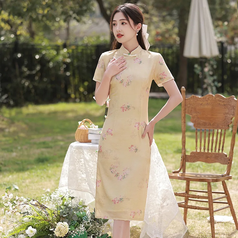 Mid-Length Parent-Child Cheongsam Spring and Summer New Western Style Fashion Improvement Elegant Mother-Daughter Dress