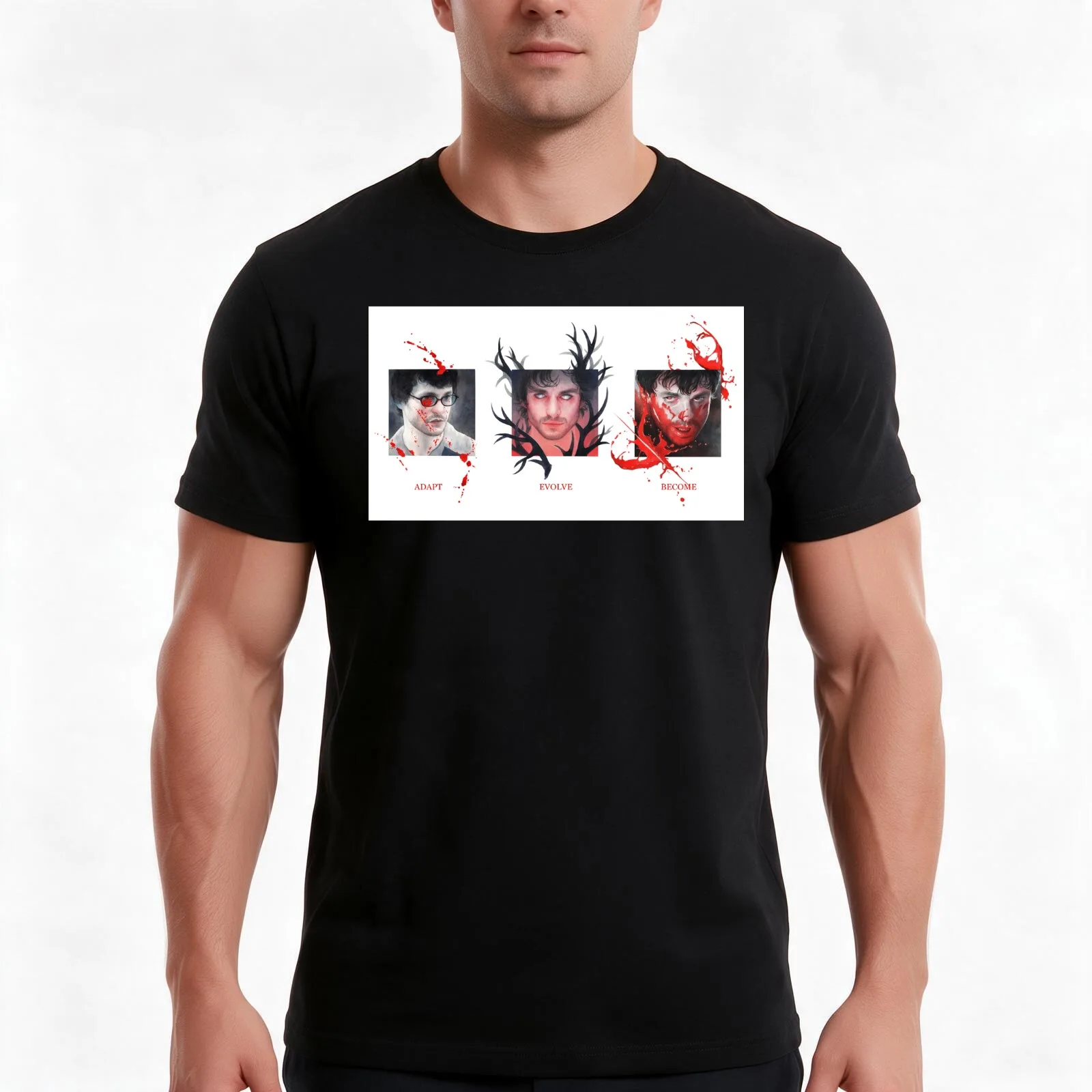 ADAPT,EVOLVE,BECOME w/ background / Will Graham / HANNIBAL T-Shirt Summer Casual Cotton Tee Oversized Streetwear Tops