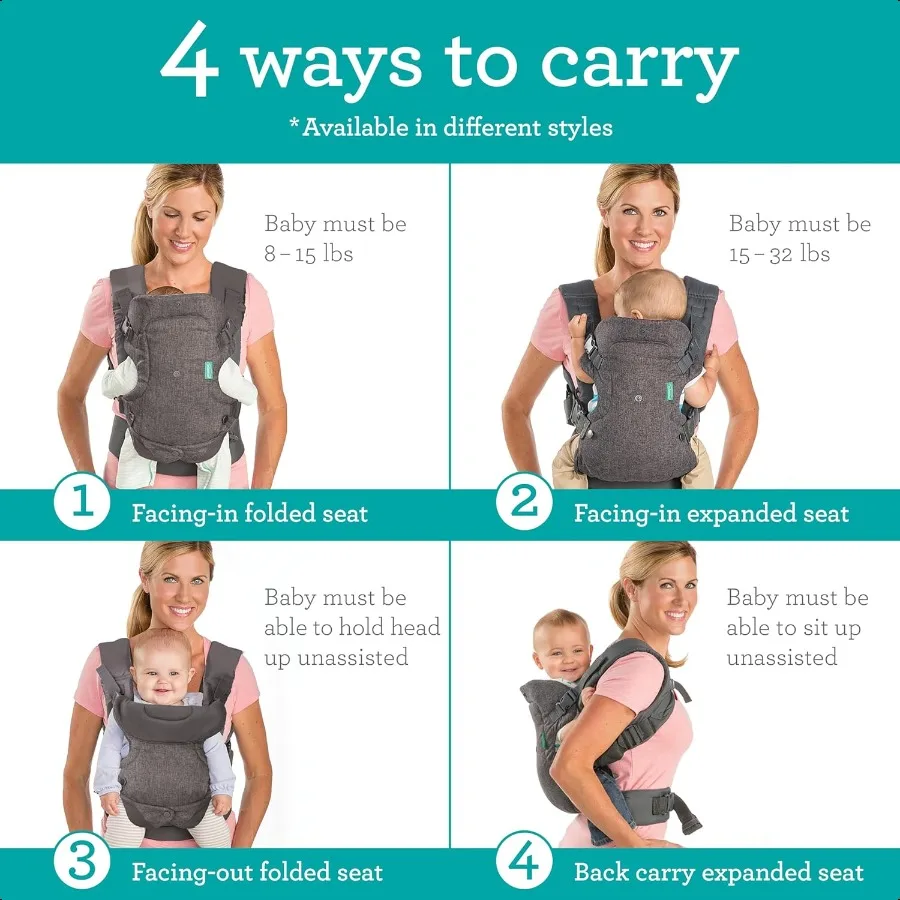 Flip 4in1 Convertible Baby Carrier Crossbody Diaper Bag Adjustable Ergonomic Babywearing Registry ential Baby Carrier for Newbo