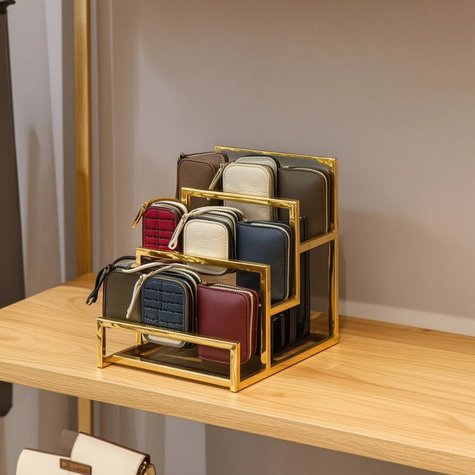 3-Layer Wallet Display Rack Compact Wallet Display Holder Sleek Minimalist for Boutiques, Shelves