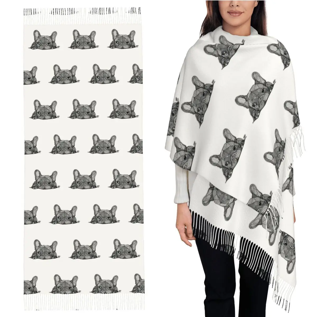 

Шарф для щенка французского бульдога, шарфы с кисточками, женские мягкие теплые шали и накидки, длинная осенне-зимняя шаль