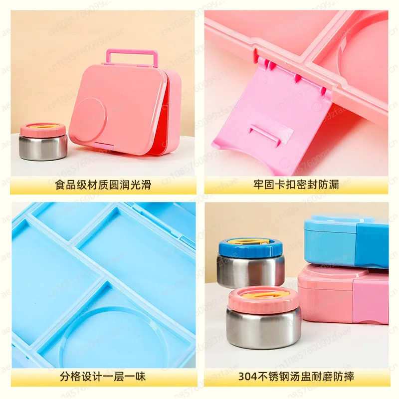 Stainless steel bowl lunch box Plastic dinner plate can be heated in microwave oven Divided bento lunch box