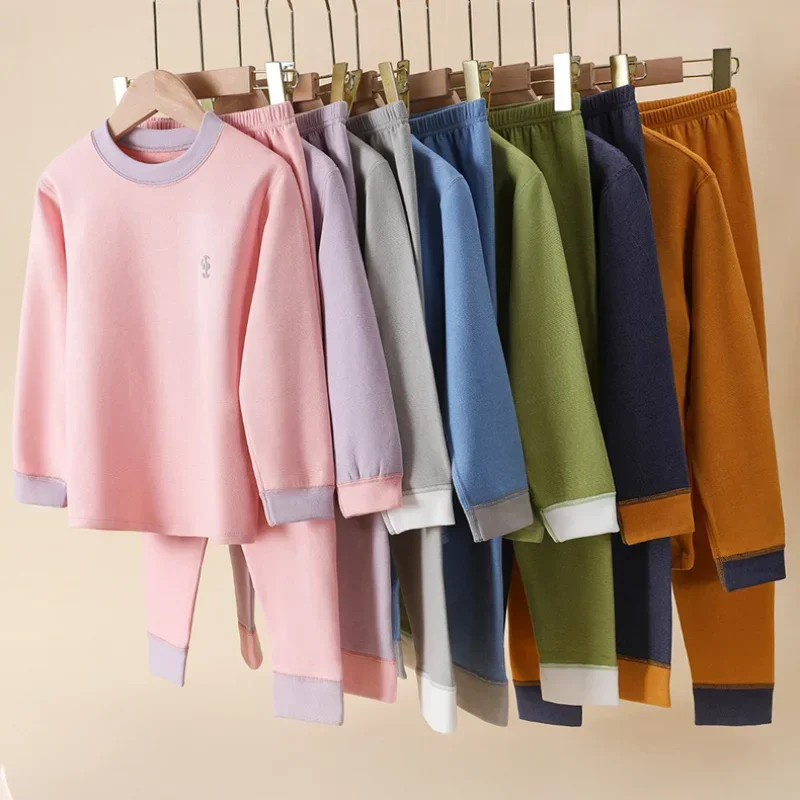 Winter Kids Thermal Underwear Set Soft Long Sleeve Top Pants Elastic Waist Base Layer Pajamas for Boys Girls Cold Weather Wear