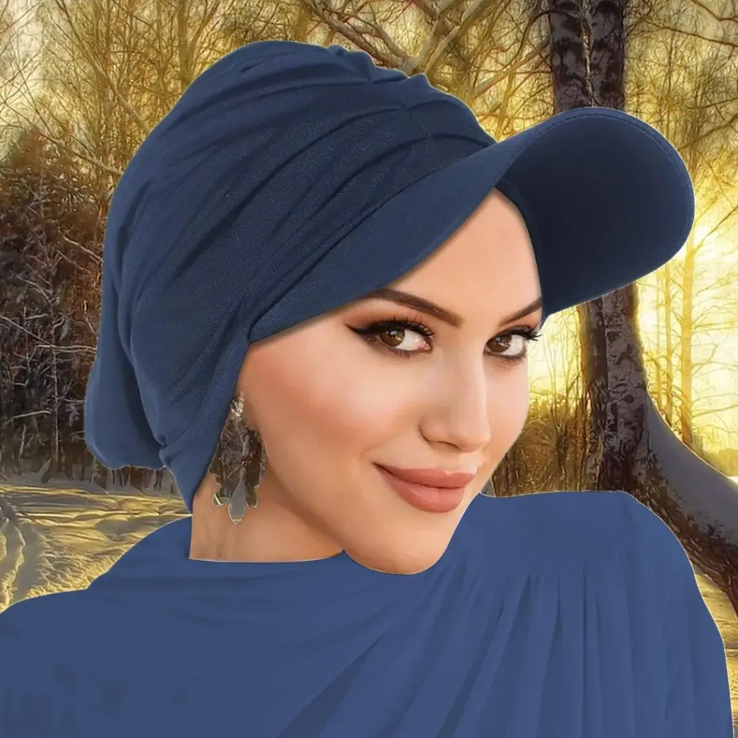 

New Women Solid Color Baseball Cap Muslim Hijab Headscarf Wide Brim Visor Hat Sun Protection Bonnet Headwear Hats Turbante Mujer