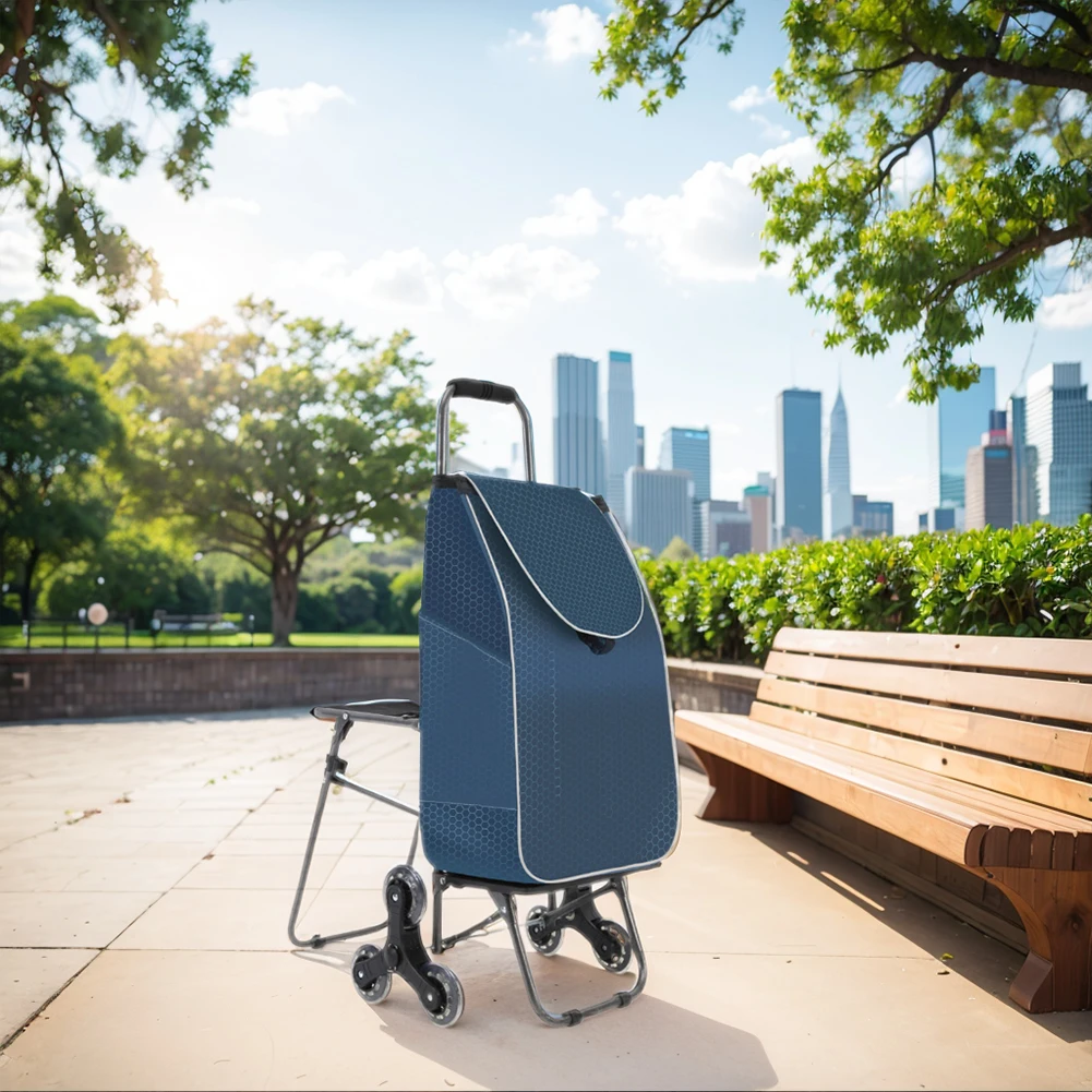 Climbing Stairs Luggage Cart Trolley with Waterproof Bag & Chair Foldable Stair Climbing Cart for Effortless Grocery Transport