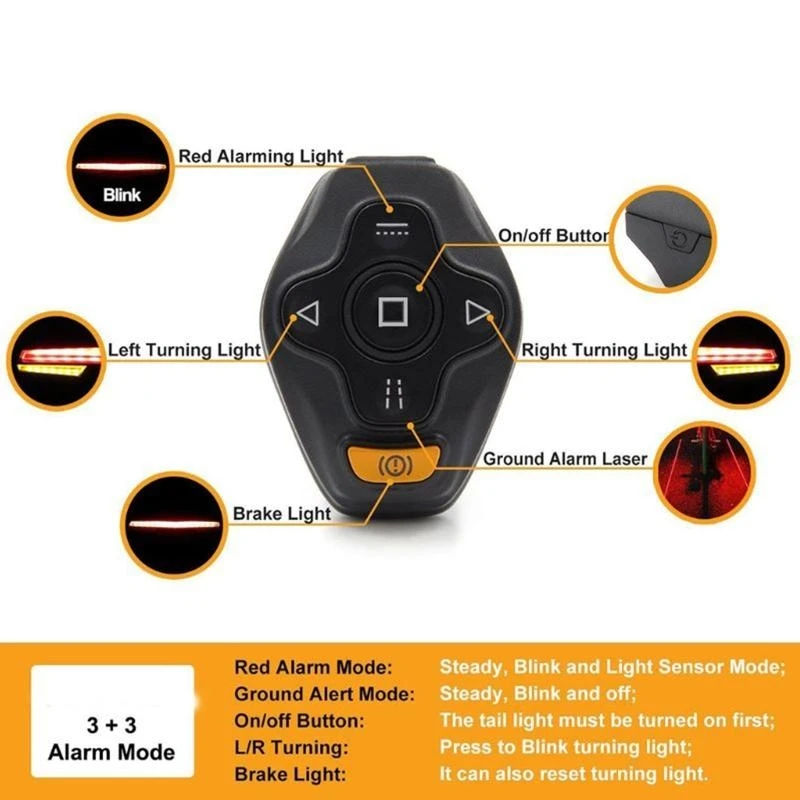 37JE USB Rechargeable Taillight, Remote Control LED Lights for MTB Road Bike