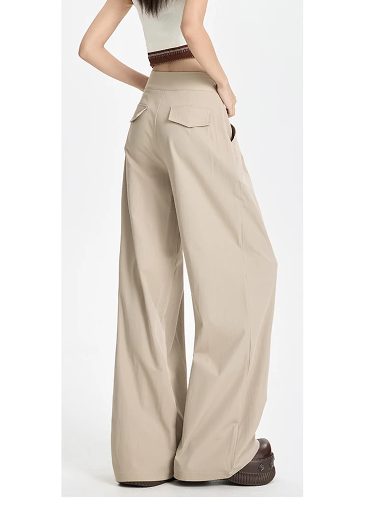 กางเกงขายาวทรงกระบอกเอวสูงสไตล์ญี่ปุ่นฮาราจูกุ สีพื้น ผ้าเนื้อนุ่มใส่สบาย ทรงหลวม ขาตรง แฟชั่นฤดูใบไม้ร่วง สตรีทแวร์