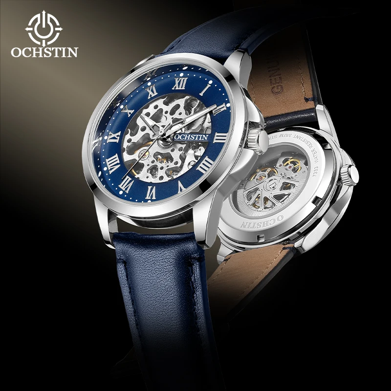 

OCHSTIN мужские часы со скелетом и механическим механизмом, часы с кожаным ремешком, мужские часы серии Architect, водонепроницаемые классические часы
