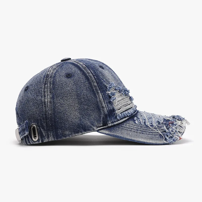 Men's Distressed Denim Baseball Cap with Large Head Circumference for Outdoor Travel and Spring/Autumn
