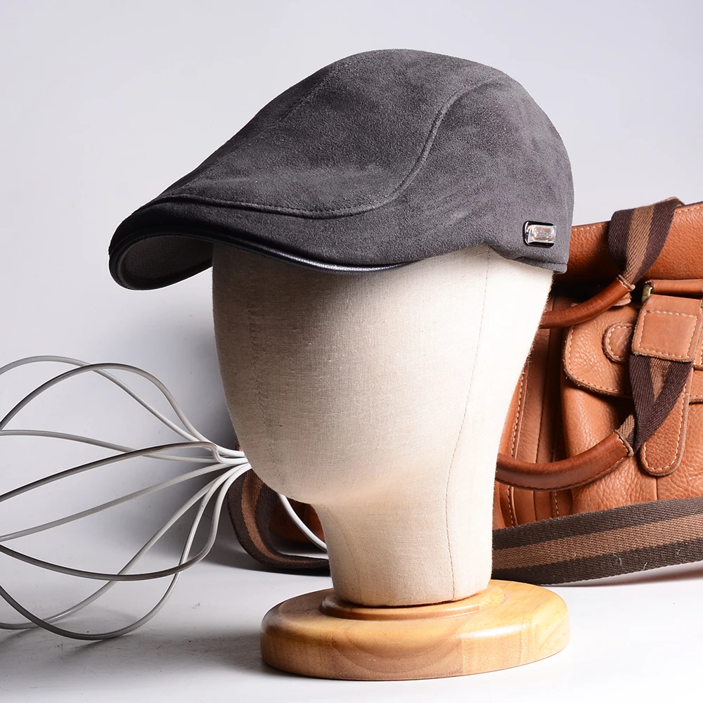 Nieuwe Heren 100% Echt Suède Lederen Verstelbare Pet Casual Dunne Voering Baret Jazz Caps Newsboy Caps Casquette