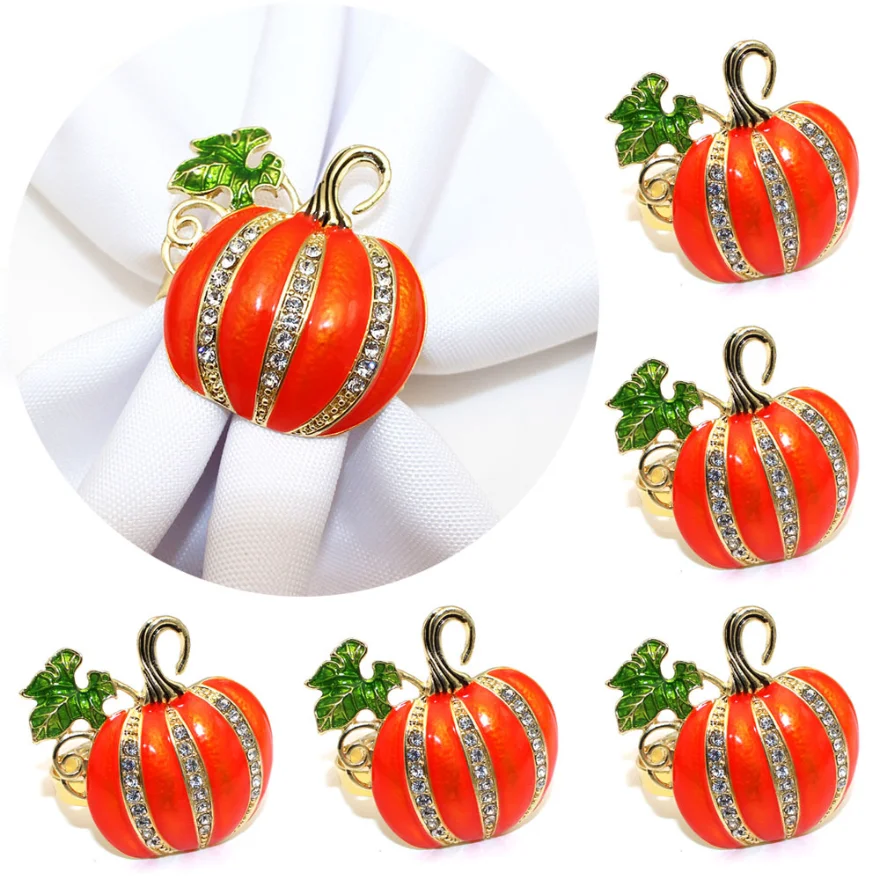 8pcslot New Napkin Ring Orange Pumpkin Napkin Ring Thanksgiving Napkin Buckle Table Decoration Supplies