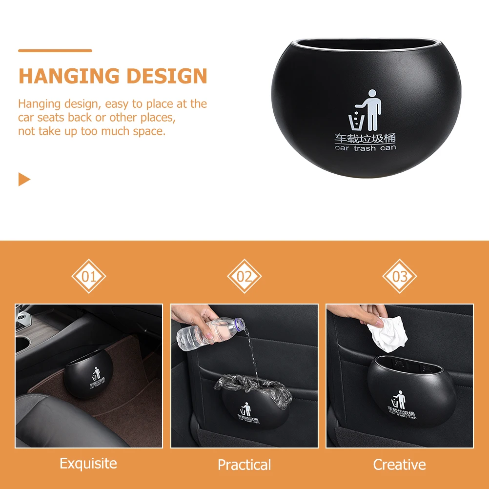 

Portable Car Trash Can Waterproof Mini Garbage Bin for Vehicle Smooth Surface Durable Plastic Black Small Size Car Interior