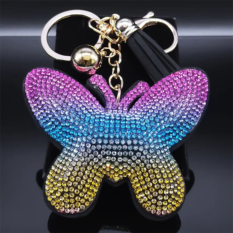 Cute Butterfly Red Color Crystal Bag Charm Women Big Bag Accessories Silver Color Jewelry porte clef femme KXHK6S01