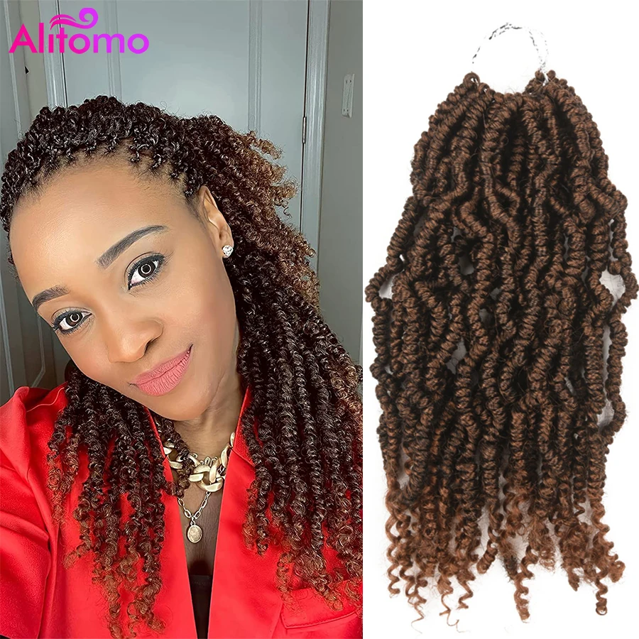 

Alitomo Pre Looped Bomb Twists Crochet Hair 14Inch Curly Bohemian Synthetic Ombre Braiding Hair for Black Women 24 Strands