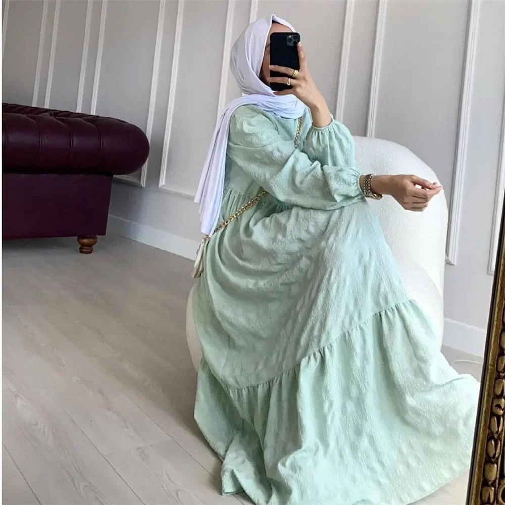 

Dubai Turkish Casual Loose Women Long Dress Solid Color Muslim Arab Abaya Long Sleeve Maxi Robe Gown Middle East Ramadan Islamic
