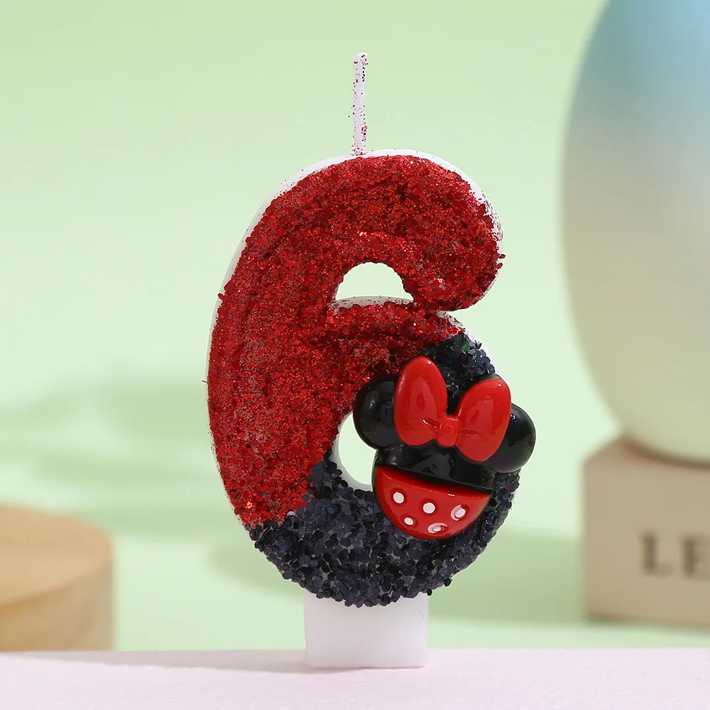 أرقام كارتون ميني ماوس 0-9 شموع لتزيين كعكة عيد الميلاد وحفلات أعياد الميلاد والشموع المصنوعة يدويًا