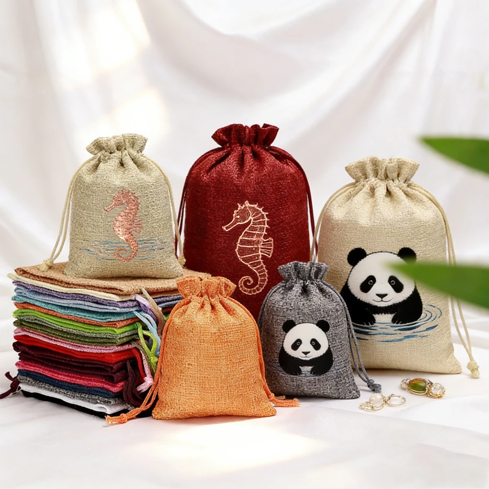 

50Pcs/Lot Burlap Drawstring Bags Custom Gift Bag Jewelry Pouch Hessian Pouches Burlap Sacks for Wedding Party Favors DIY Craft