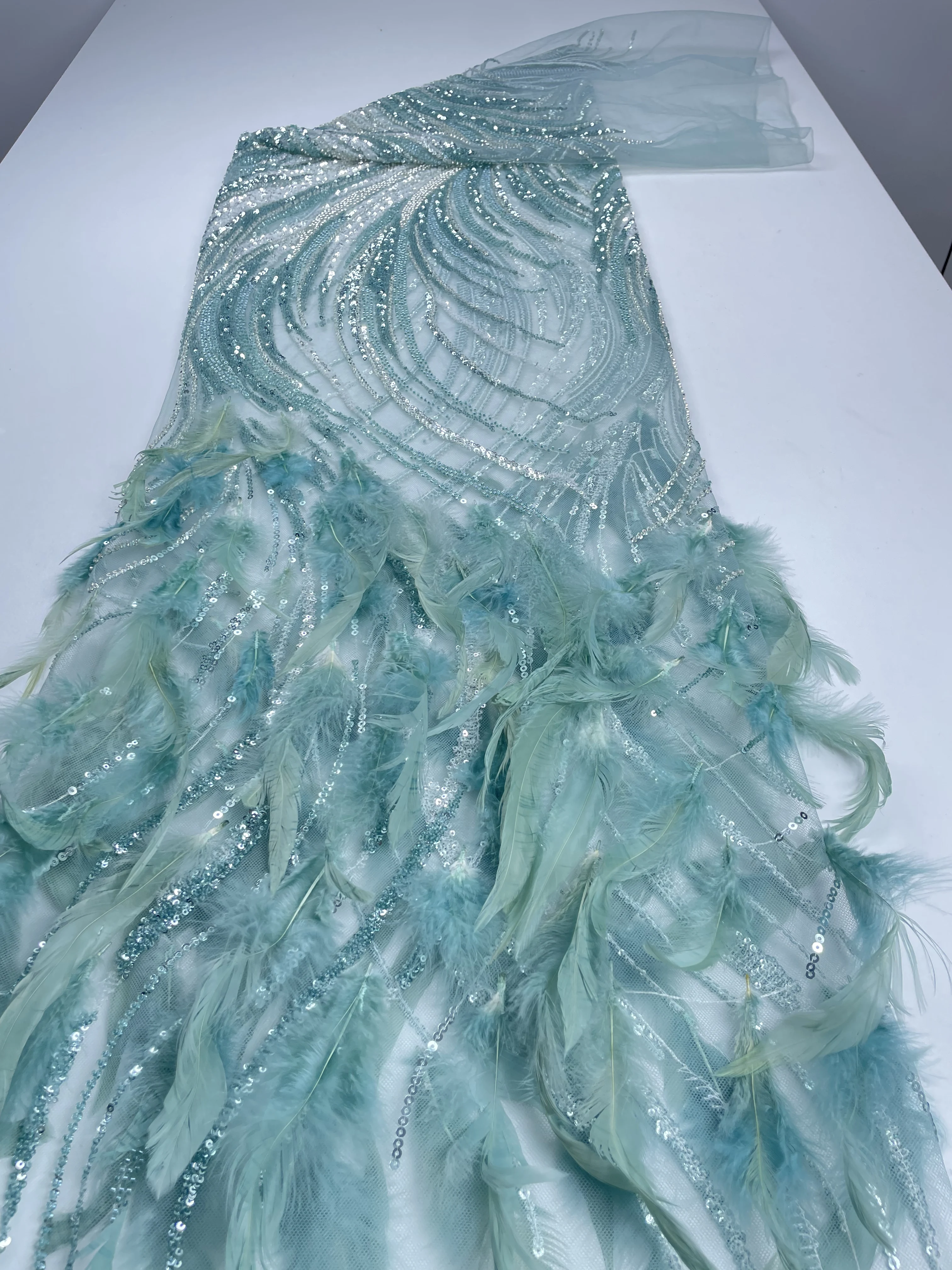 2026 Latest 3D Feather Embroidery Beaded Sequins African Lace Fabric High Quality Nigerian French For Ladies Wedding Material