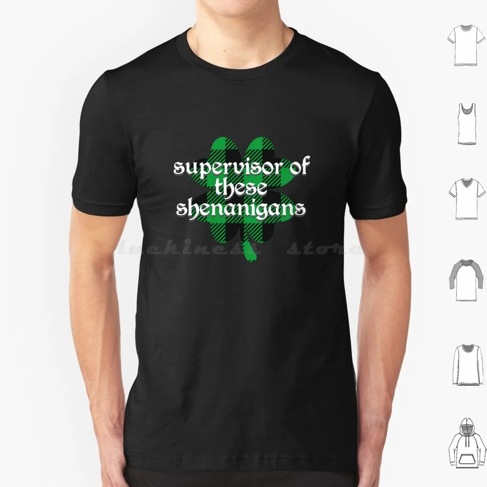 Camiseta del supervisor de estos Shenanigans Shamrock Day, camiseta fresca de algodón 6xl, trébol del Día de Shenanigans, trébol, búfalo, verde y negro