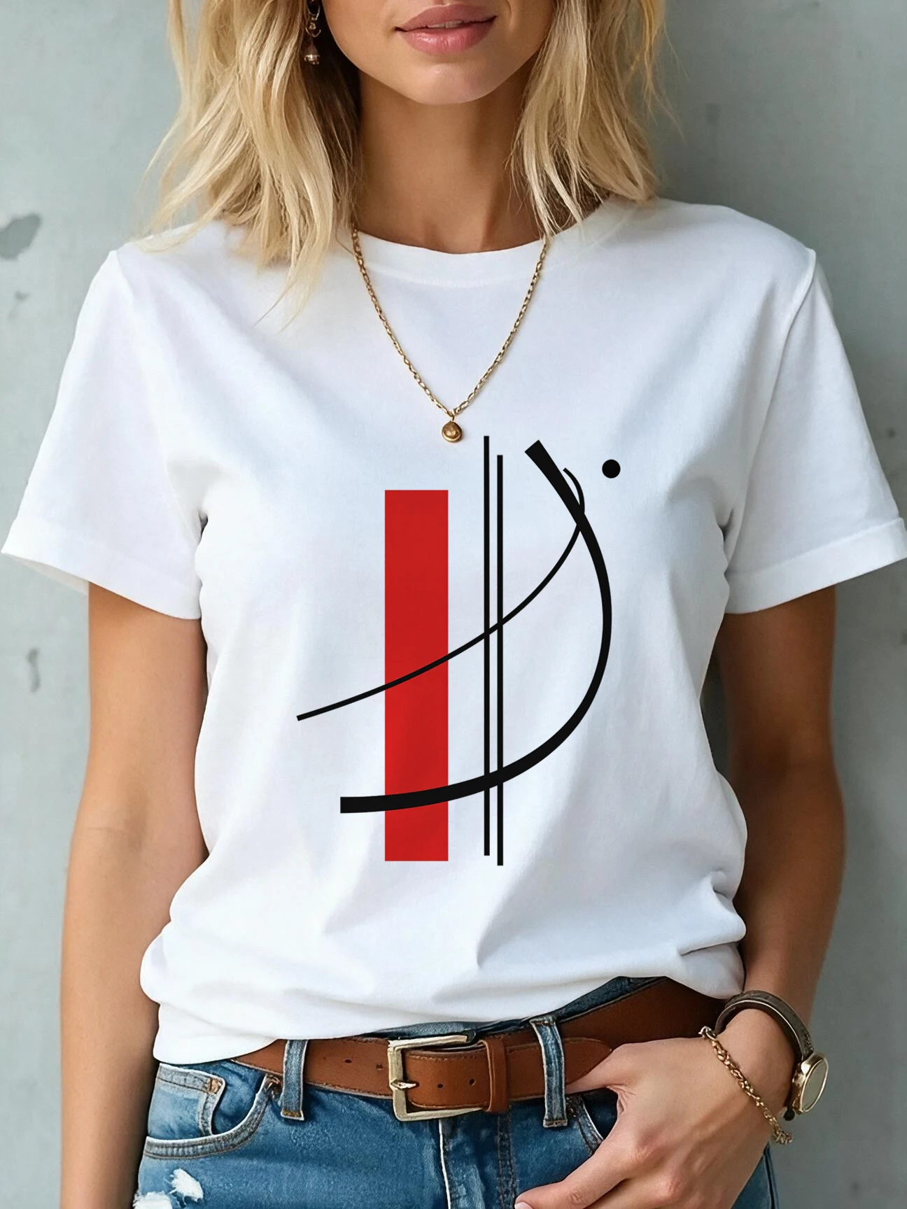 Abstract Geometric Shapes Print T-Shirt Women's Short Sleeve Crew Neck Tees Tops Vintage Style Y2k T Shirt Clothes Outdoor Daily