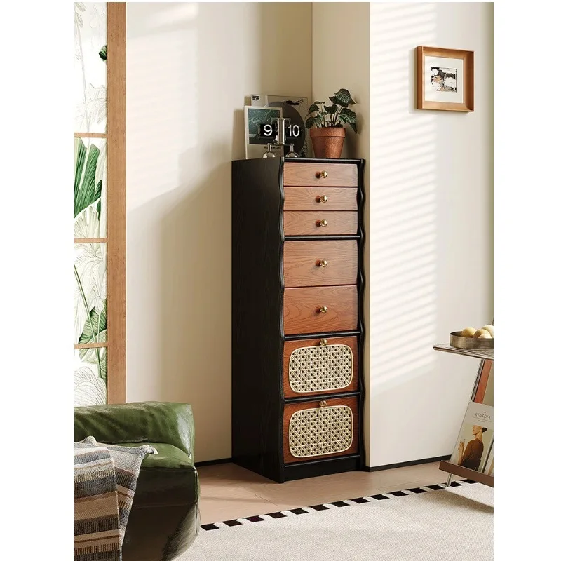 LMM solid wood seven-chest cabinet French retro rattan storage cabinet medieval living room bedroom locker