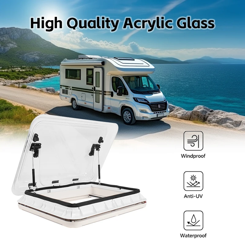 

TYTXRV 500X700mm RV Roof Skylight Window with LED Light Pleated Blind and Fly Screen Acrylic Glass Car Roof Skylight RV Window
