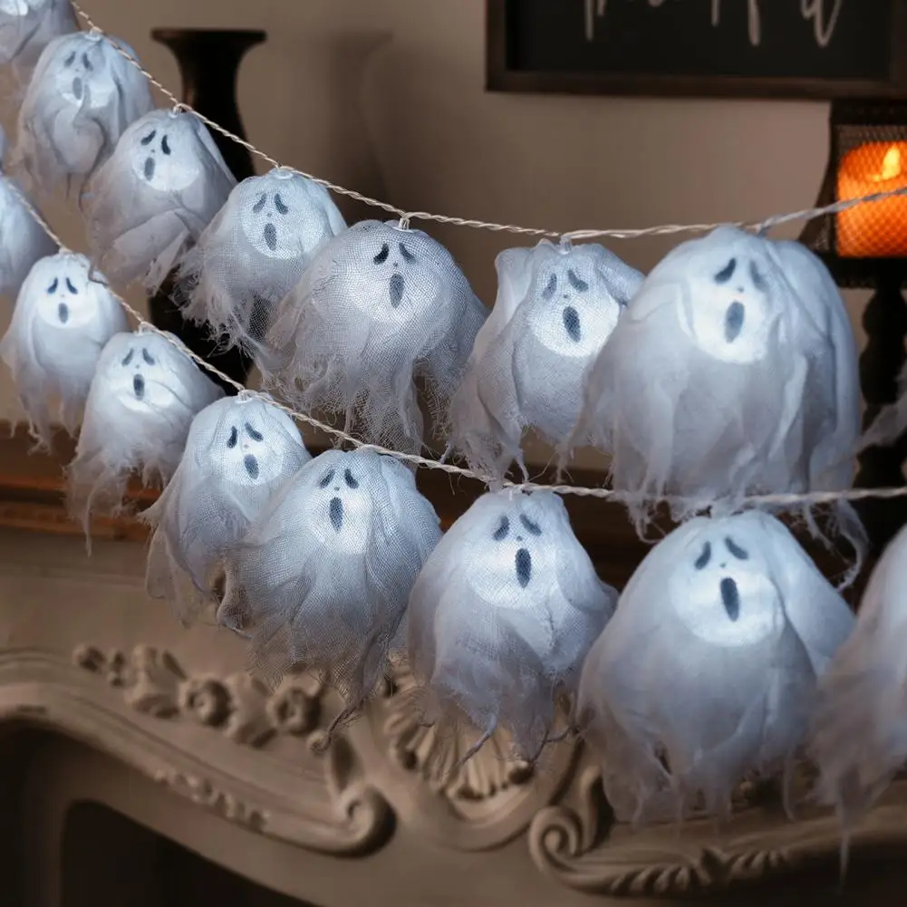 ทําด้วยมือ LED ฮาโลวีน Ghost String ไฟ Spooky เตาผิง Garland สําหรับตกแต่งปาร์ตี้ฮาโลวีน Haunted House