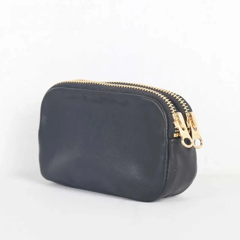 Storage Coin Purses Genuine Leather Luxury Handmade Double Zipper Coin Pouch Casual Organizer Card Wallet Cowhide Mini Pack