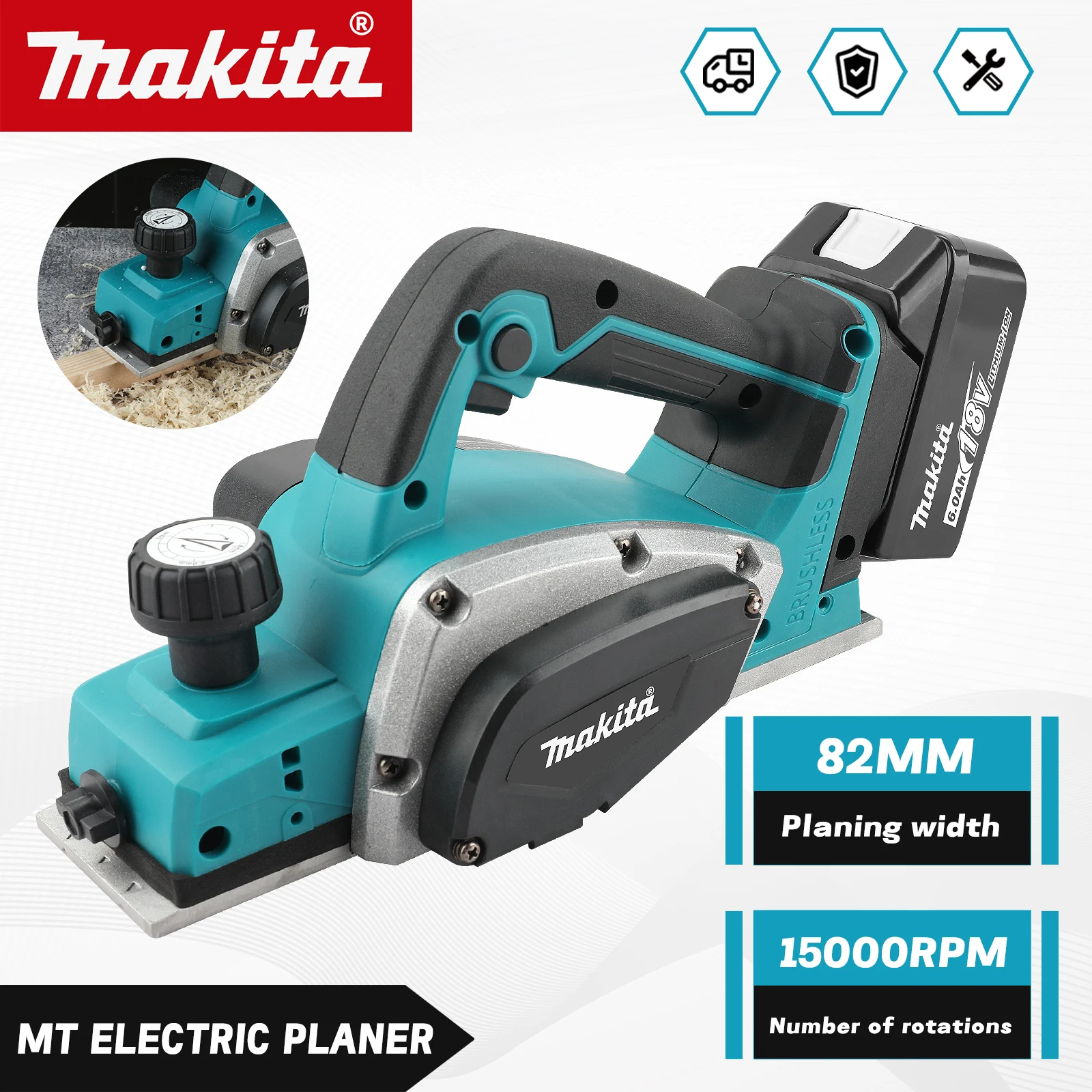 Makita DKP180 Cordless Wood Planer 82mm Width Adjustable Depth with Lock Button for Hands-Free Operation Safety tools