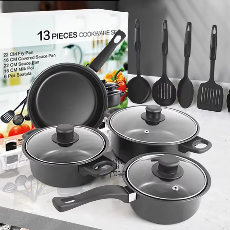 Hot Selling Luxury Aluminum 13-Piece Non-Stick Granite Cookware Set Induction Compatible for Home Use and Commercial Kitchen