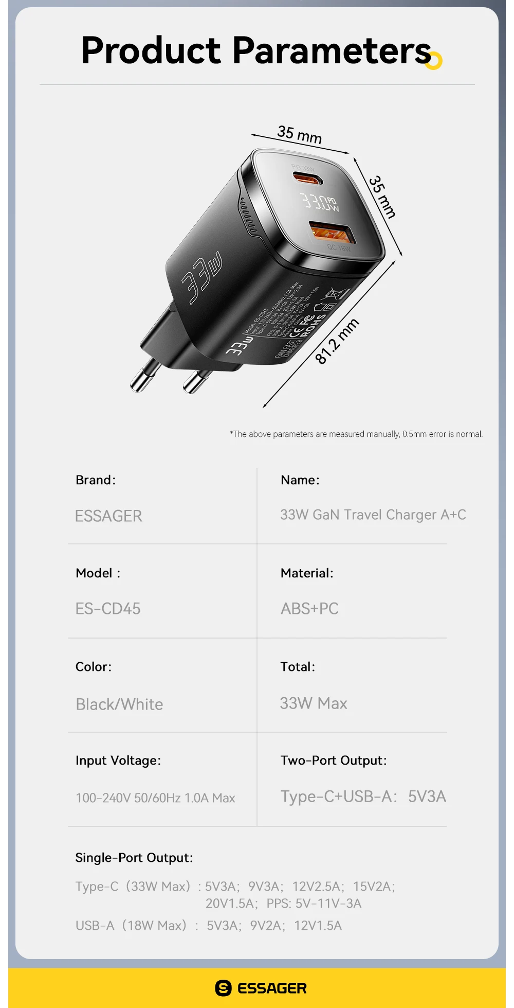 Essager 33W GaN USB Type C Charger Digital Display PD Fast Charging For iPhone 16 15 14 Pro Max iPad Mini 6 Xiaomi Samsung S22