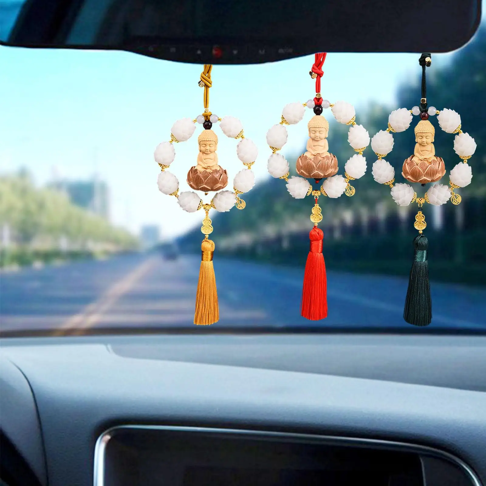 

Buddha Statue Car Pendant Automotive Accessories Decorative Universal Tassel Car Hanging Decoration Rear View Mirror Pendant