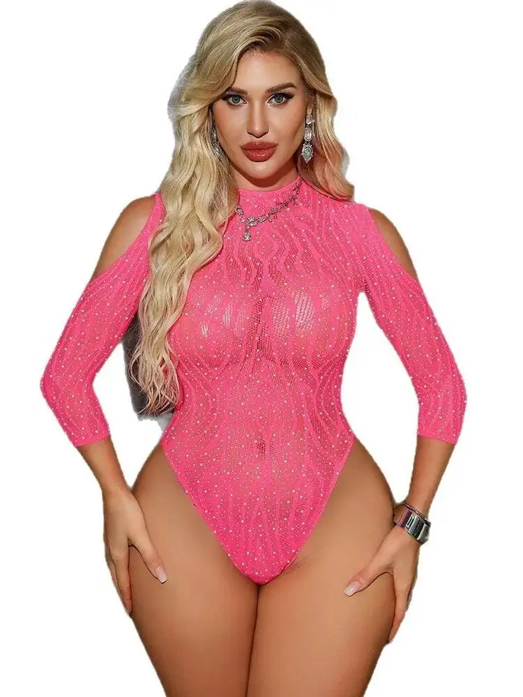 Body Sexy de Color sólido, monos de malla ajustados de manga larga, monos transparentes Casaul Beach Vaction Pool Party Style LZKS