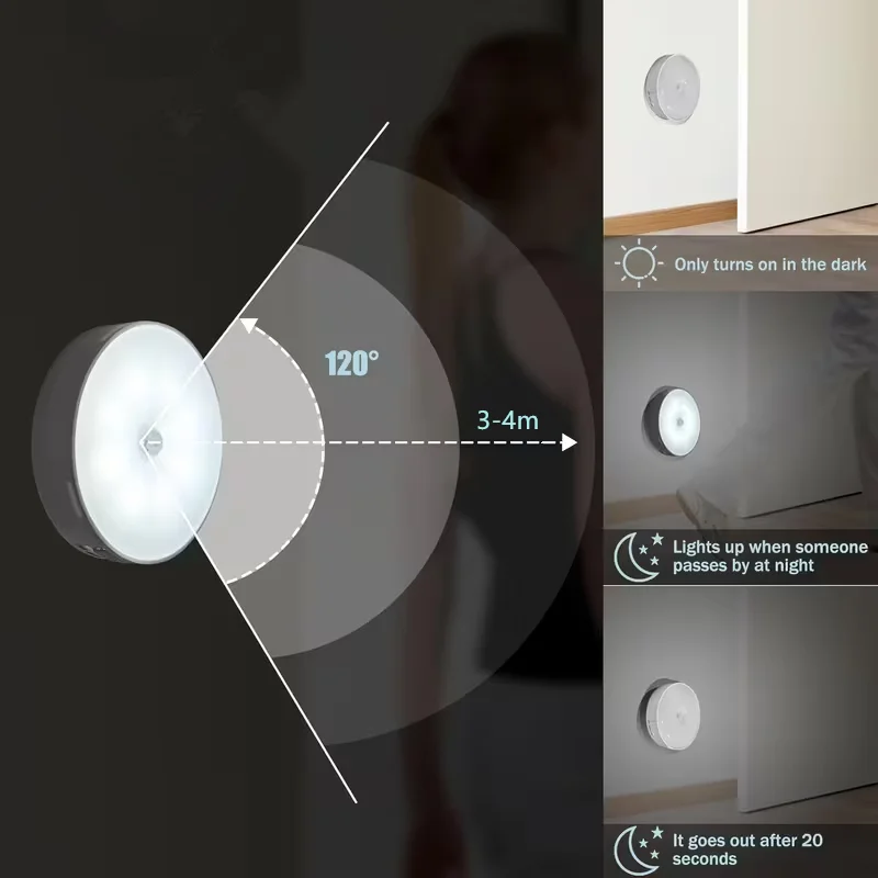1pc Motion Sensor Night Light - Wireless LED Detector Lamp for Bedroom, Staircase, Closet, and Room Decor- view 6