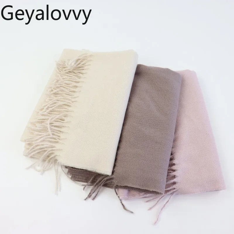 

Сплошной цвет, имитация кашемира, шаль унисекс с кисточками, универсальный теплый зимний шарф в японском стиле, оригинальный однотонный универсальный шарф