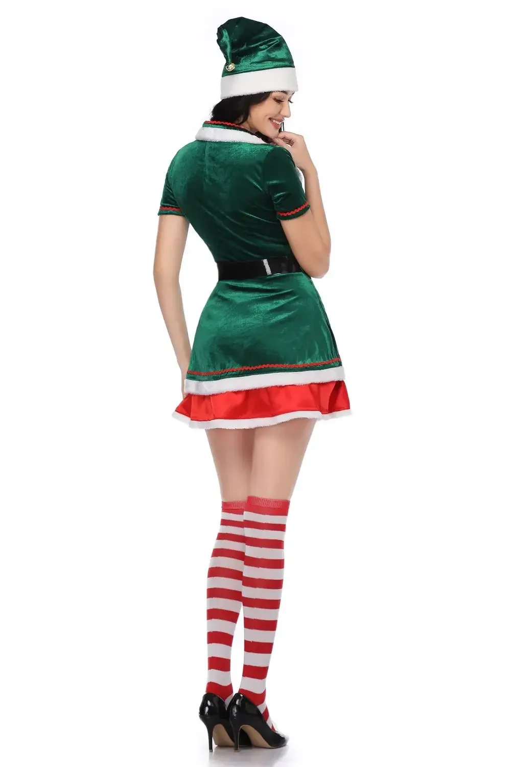 Lovely Green Plus Size Xmas Santa Claus Elf Helpers Costume Sexy Short Dress Christmas New Year's Clothes Women Festival Outfit