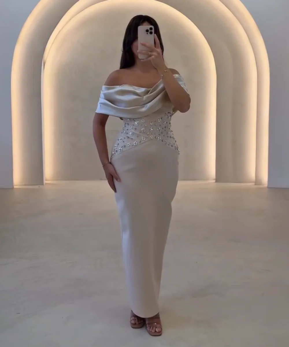 

Customized Fashion Pleat Sequined Pattern Straight Off-the-shoulder Long Dresses Quinceanera Bespoke Occasion Formal