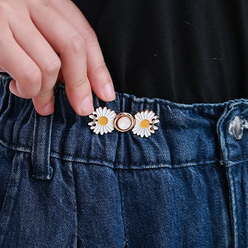 1pair Daisy Metal Pearl Buttons Pants Waist Snap Fastener for Women Men Fashion Detachable Retractable Metal Buckle Clip 5 color