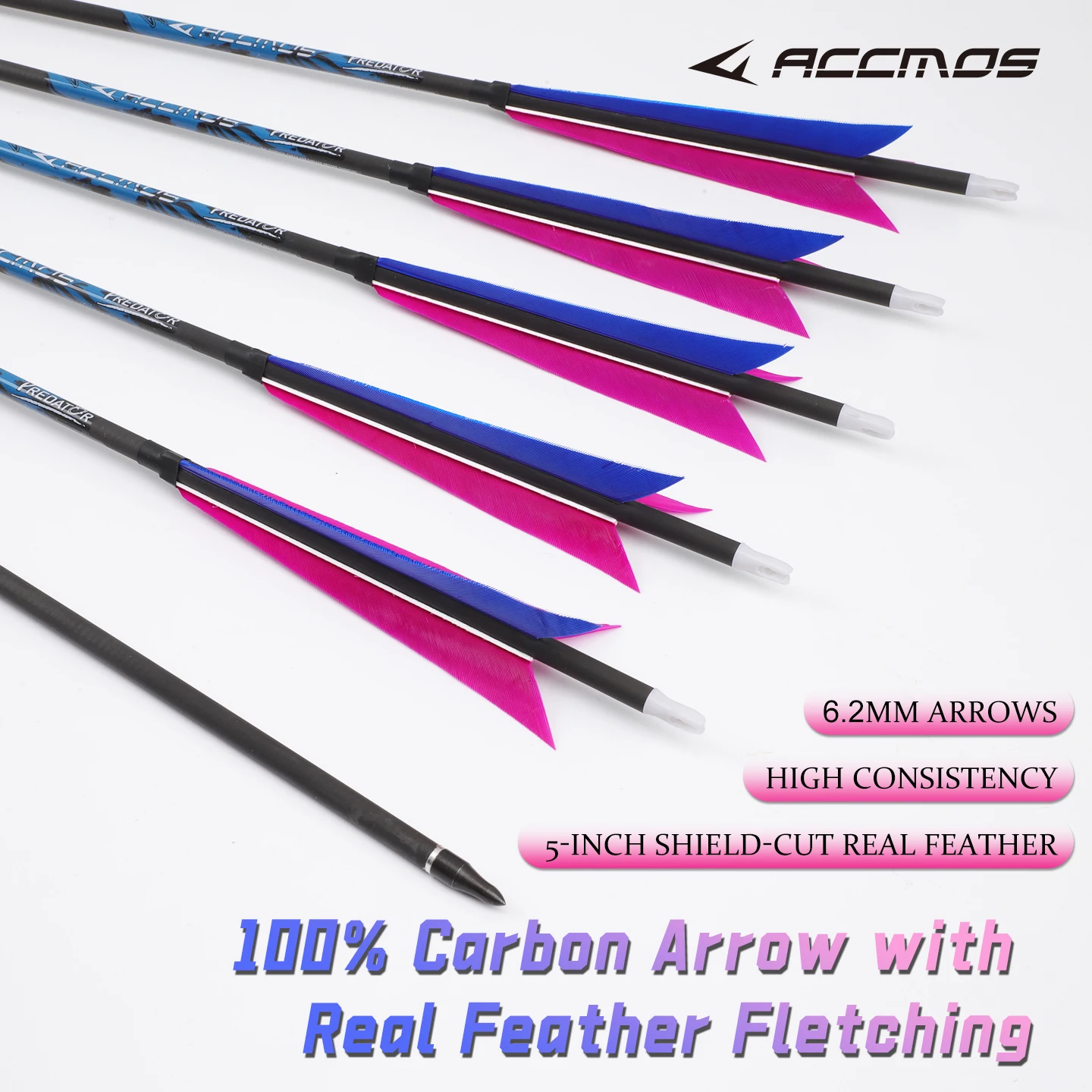 

6/12 шт. карбоновых стрел с диаметром 6,2 мм, жесткостью 250, 300, 400, 500, 600, 700, 800, с оперением из перьев индейки 5 дюймов, для стрельбы из лука и охоты