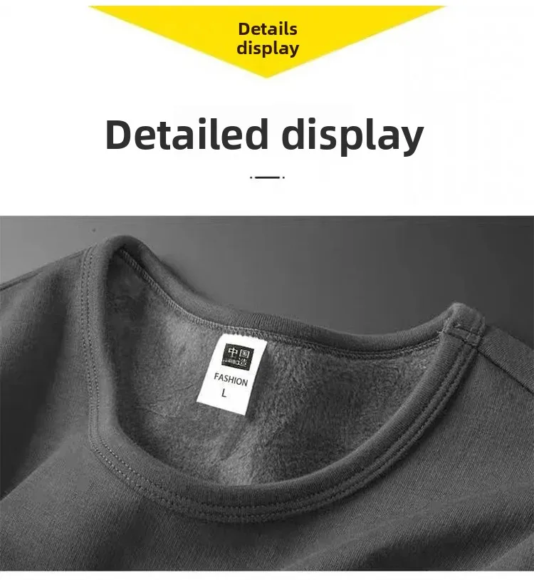 Winter-Herren-Langarm-T-Shirt, Fleece-gefüttert, verdickt, nicht entflammbar, samtig, warm, Rundhals-Unterhemd, lässig, atmungsaktiv. – Detail 7