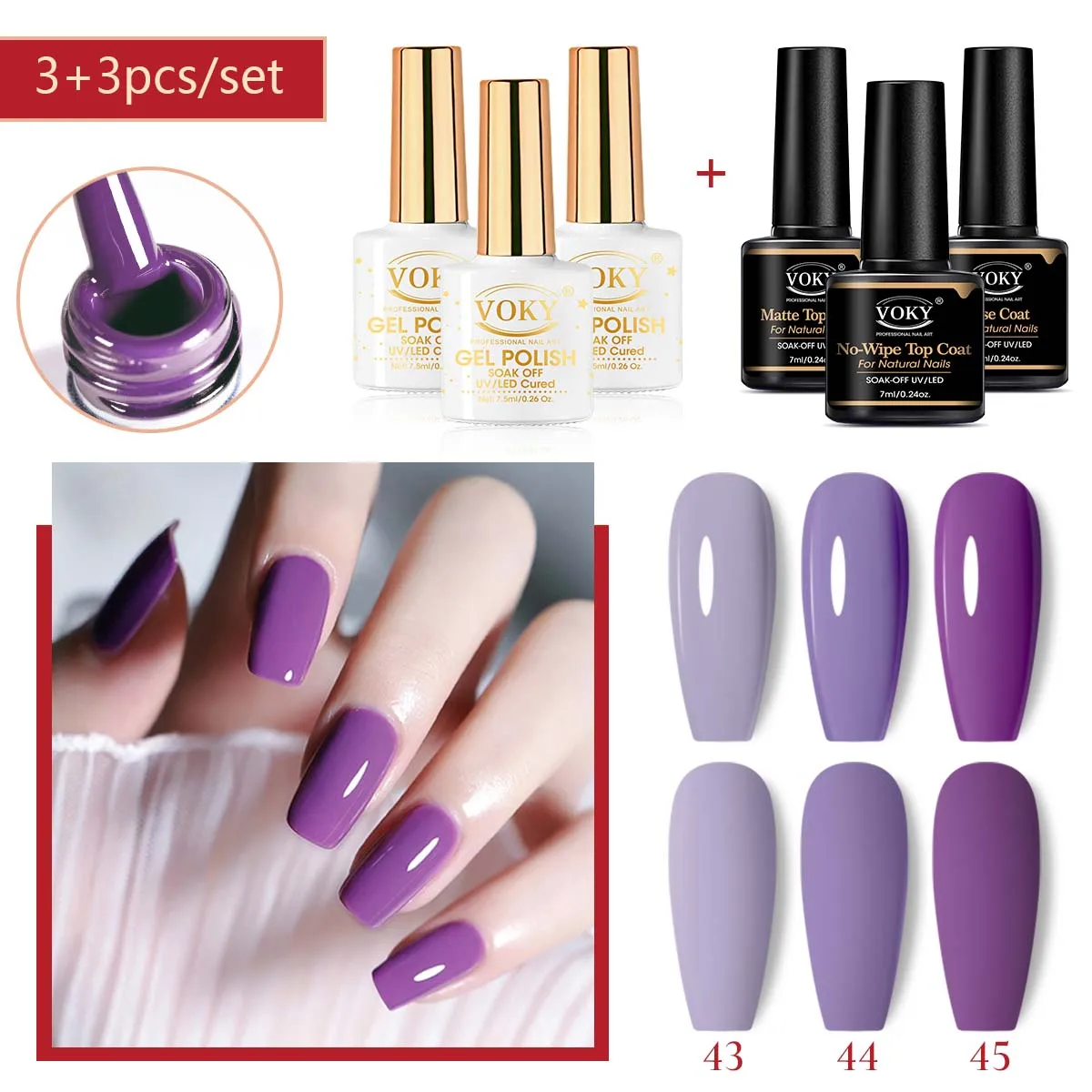 VOKY-Juego de 6 esmaltes de uñas en gel para mujer, Kit de colores, capa superior mate, capa superior y capa Base, 7ML, adecuado como regalo
