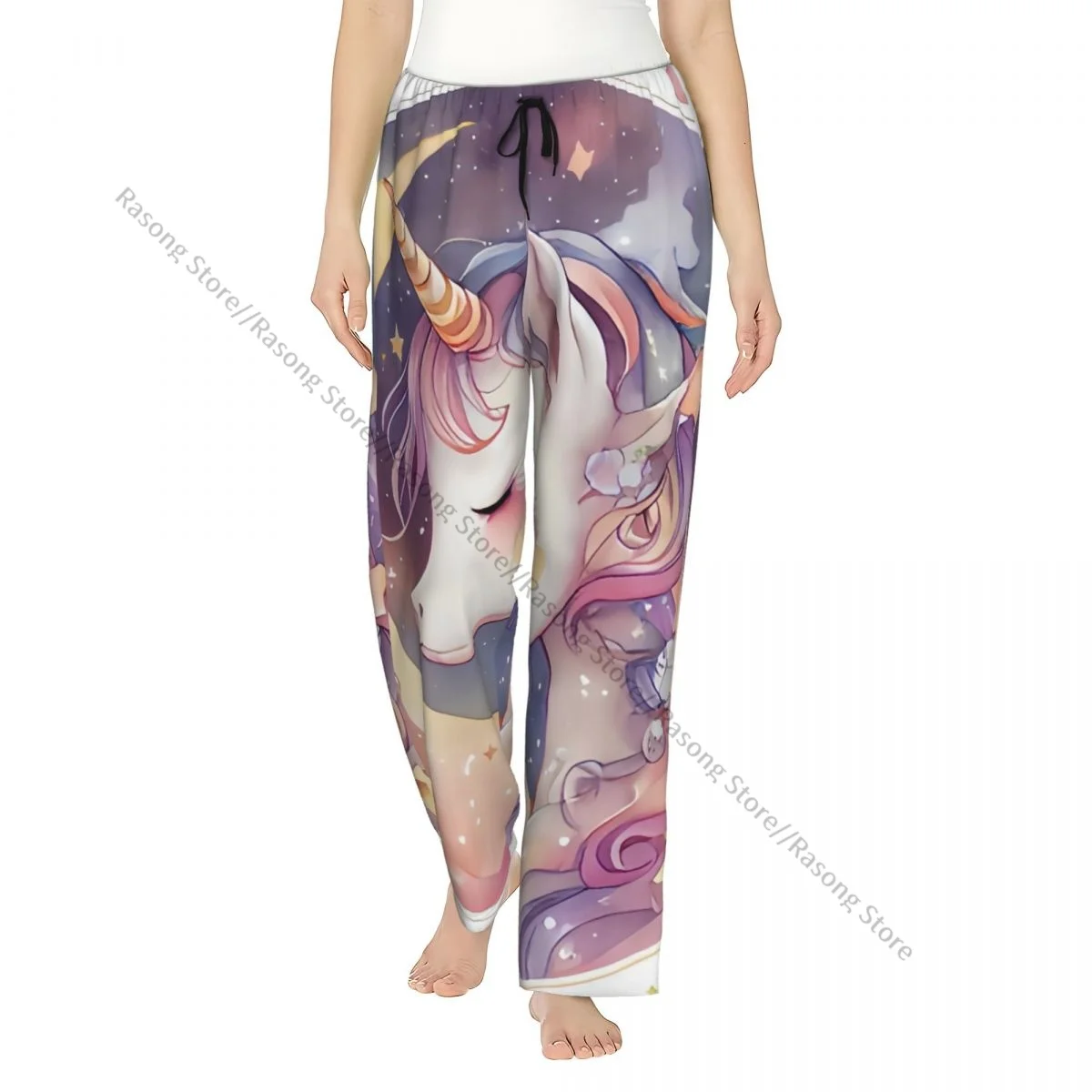 

Unicorn Rainbow Hair Cute Fantasy Animal Flannel Pajama Pants for Women Soft Warm Sleep Pants with Elastic Waistband