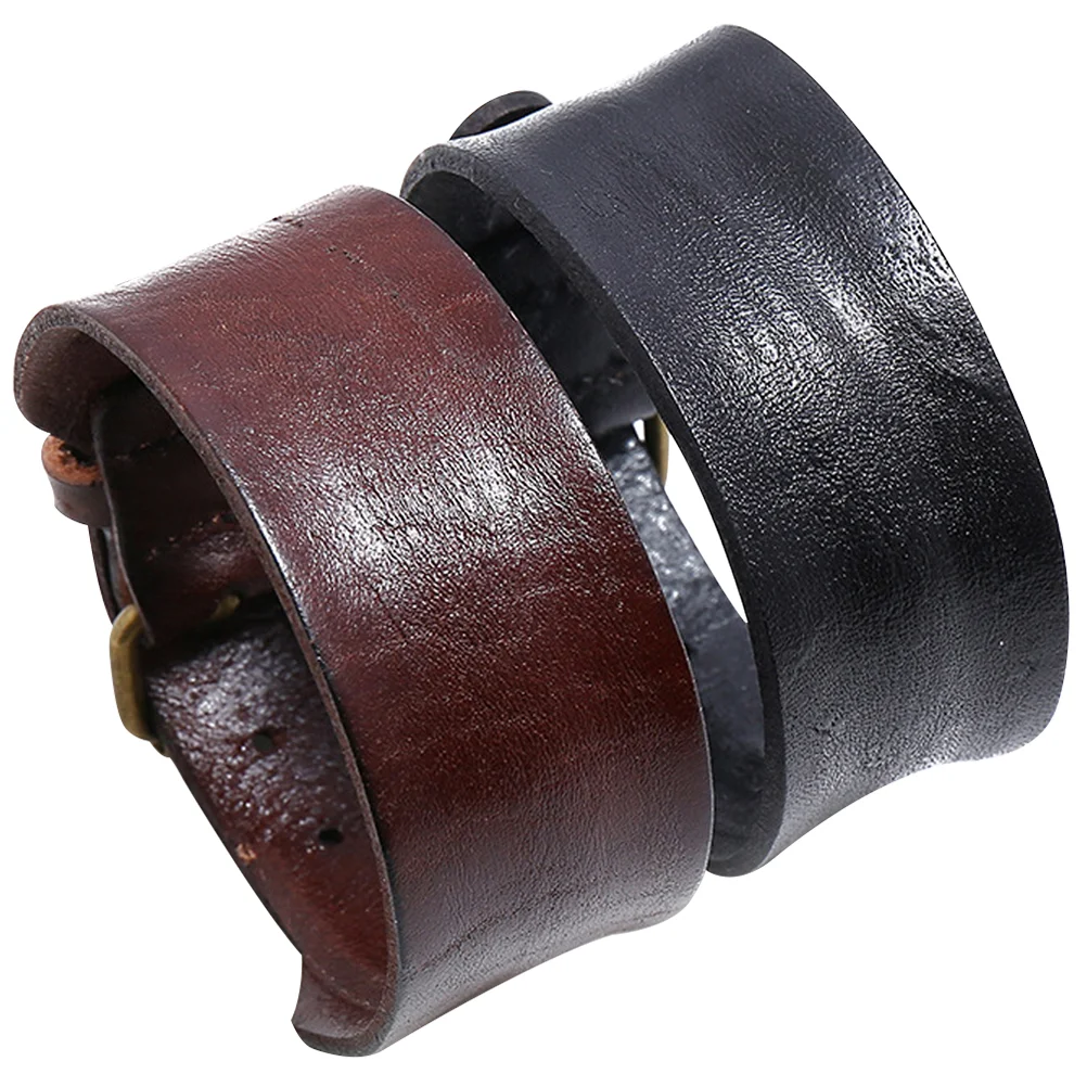 

2 Pcs Retro Cowhide Bracelet Men's Punk Style 2pcs (black + Brown) Personalized Man Mens