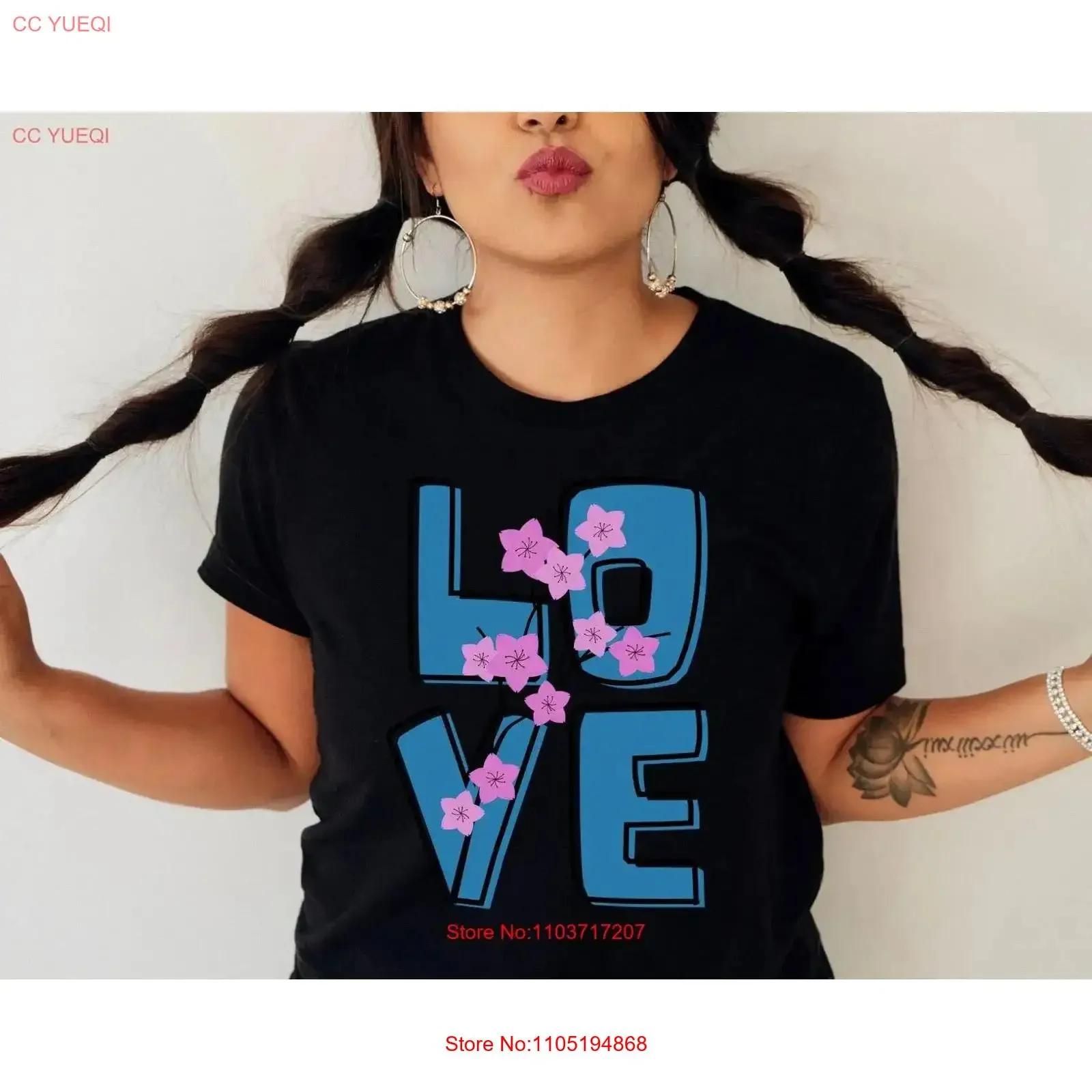 

Love T Shirt Letter Cherry Blossom Lover GifT For Valentines Floral Sakura Valentine vintage Washed Slightly Unisex