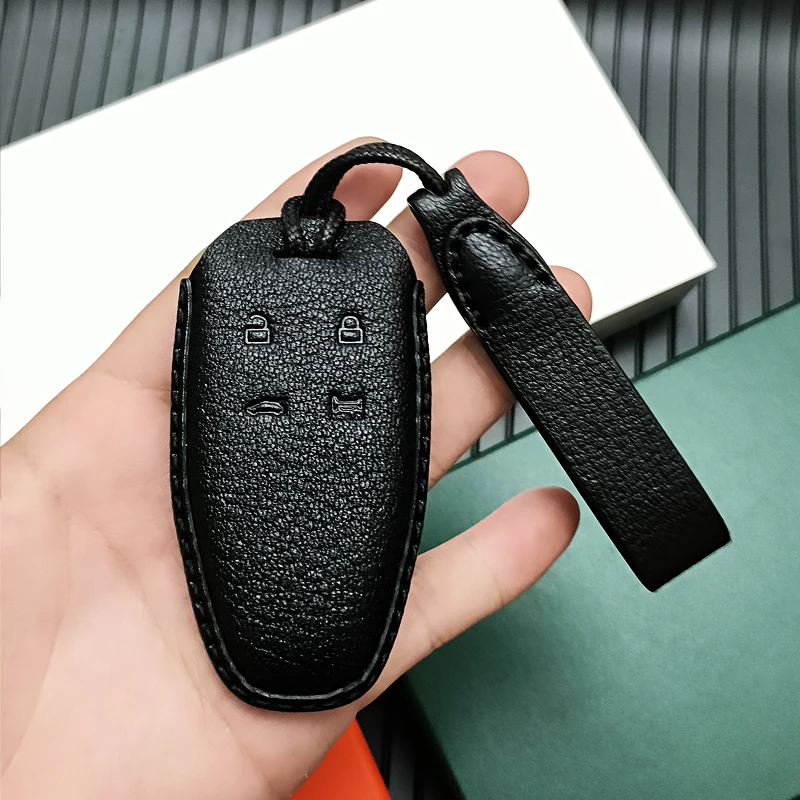 

Simple Style Black Goat Leather Car Remote Key Case Cover for Hong Qi H6 H7 HS7 Elegant and Graceful High Fashion