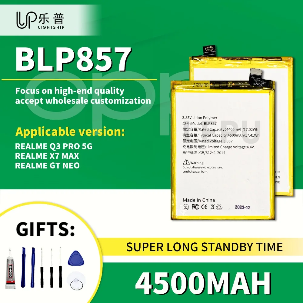 

4500mAh Original Battery BLP857 for REALME Q3 PRO 5G X7 MAX with Free Tool Replace Battery for REALME GT NEO Lithium Ion Battery
