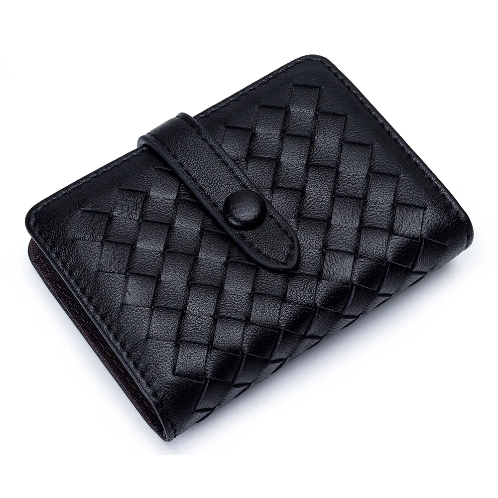 New Real Sheepskin Leather Short Wallet Zipper 2024 Fashion Retro Wallet Woven Pattern Casual Large-capacity Leather Card Wallet